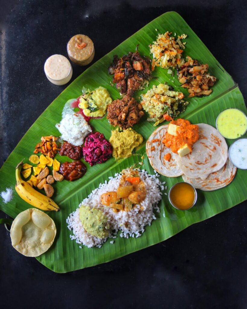 Traditional South Indian vegetarian meal with rice and side dishes in panruti